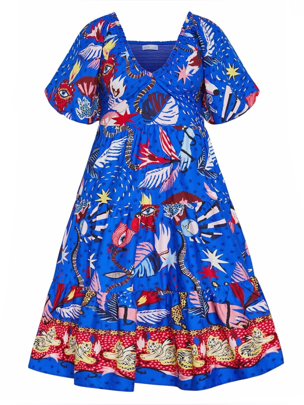 CITY CHIC Blue Capria Animal Print Cotton Puff Sleeve Midi Dress Plus Size 24